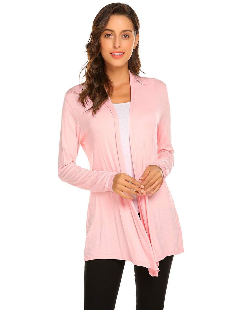 Newchoice Womens Summer Casual Lightweight Long Sleeve Cardigans Soft Drape Open Front Kimono Cardigans Coverups (Light Pink, S) - Image 1